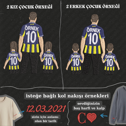 Sarı-Lacivert Formalı Baba-2 Çocuk: El Ele