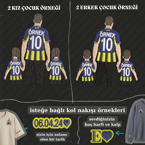 Sarı-Lacivert Formalı Baba-2 Çocuk: El Ele