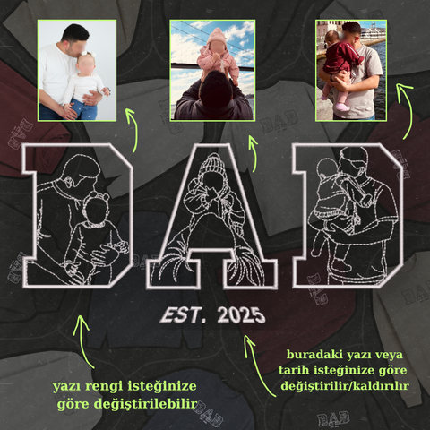 D A D Yazılı Çizgisel Fotoğraf Nakışı