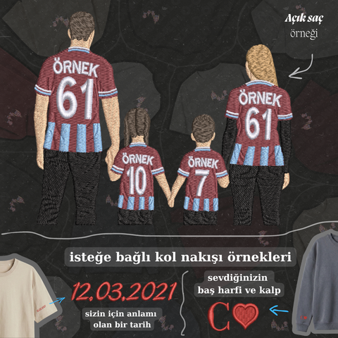 Bordo-Mavi Formalı Anne-Baba-2 Çocuk