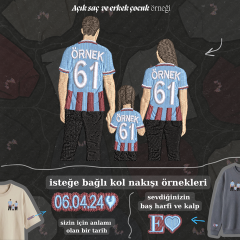 Bordo-Mavi Formalı Anne-Baba-Çocuk