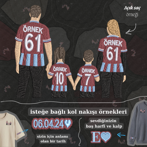 Bordo-Mavi Formalı Anne-Baba-2 Çocuk