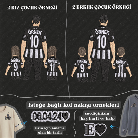 Siyah-Beyaz Formalı Baba-2 Çocuk: El Ele