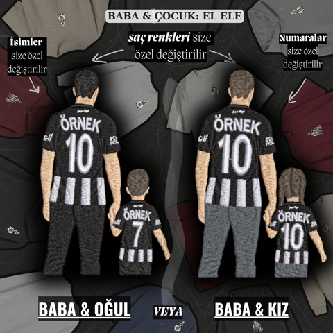Siyah-Beyaz Formalı Baba-Çocuk: El Ele