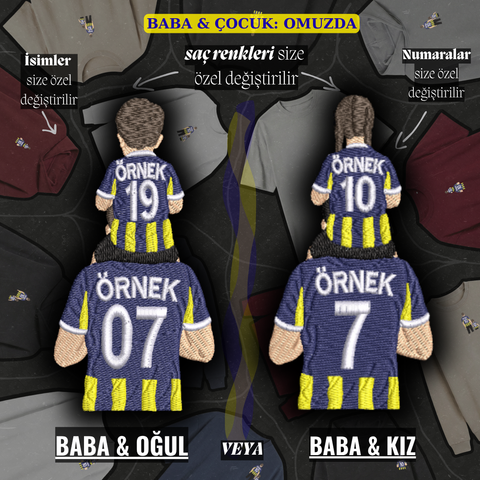 Sarı-Lacivert Formalı Baba-Çocuk: Omuzda