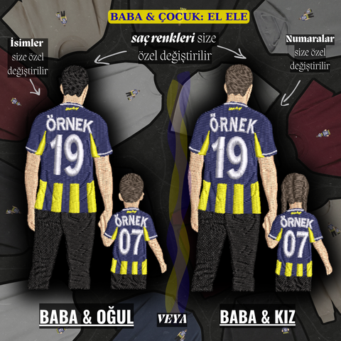 Sarı-Lacivert Formalı Baba-Çocuk: El Ele