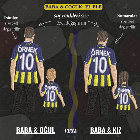 Sarı-Lacivert Formalı Baba-Çocuk: El Ele