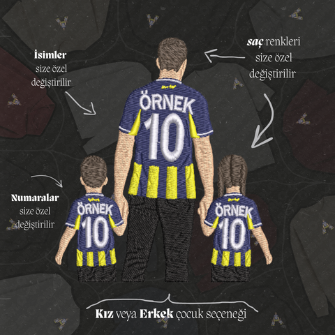 Sarı-Lacivert Formalı Baba-2 Çocuk: El Ele