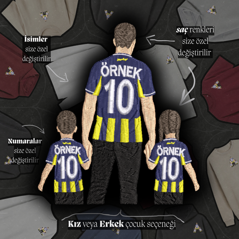 Sarı-Lacivert Formalı Baba-2 Çocuk: El Ele
