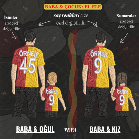 Sarı-Kırmızı Formalı Baba-Çocuk: El Ele