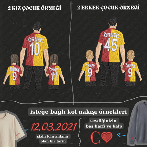 Sarı-Kırmızı Formalı Baba-2 Çocuk: El Ele