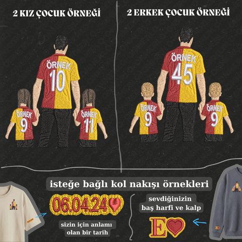 Sarı-Kırmızı Formalı Baba-2 Çocuk: El Ele