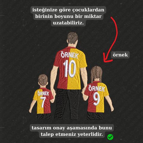 Sarı-Kırmızı Formalı Baba-2 Çocuk: El Ele