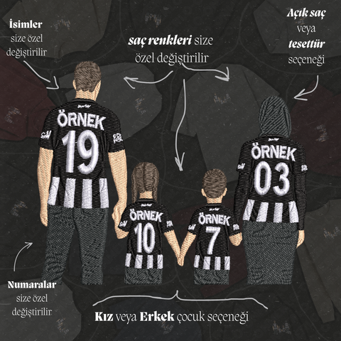 Siyah-Beyaz Formalı Anne-Baba-2 Çocuk