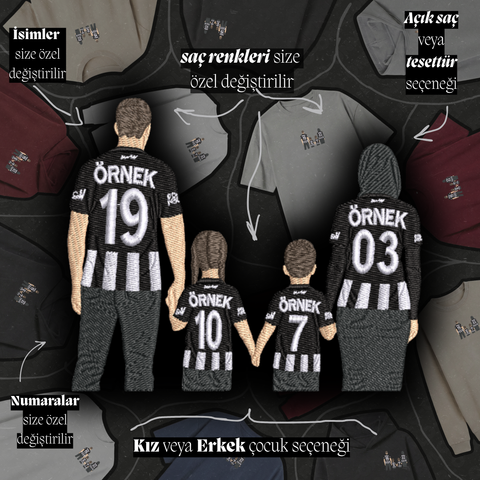 Siyah-Beyaz Formalı Anne-Baba-2 Çocuk