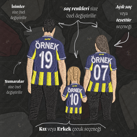 Sarı-Lacivert Formalı Anne-Baba-Çocuk