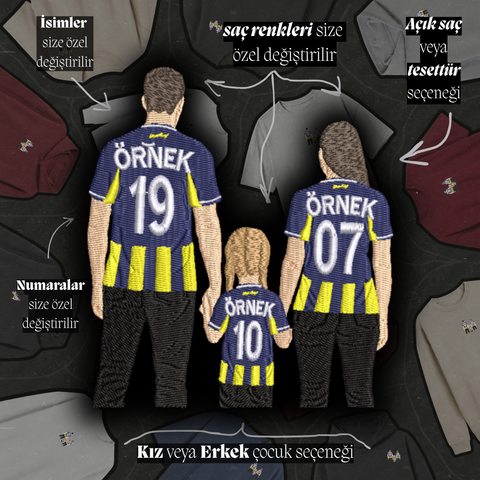 Sarı-Lacivert Formalı Anne-Baba-Çocuk