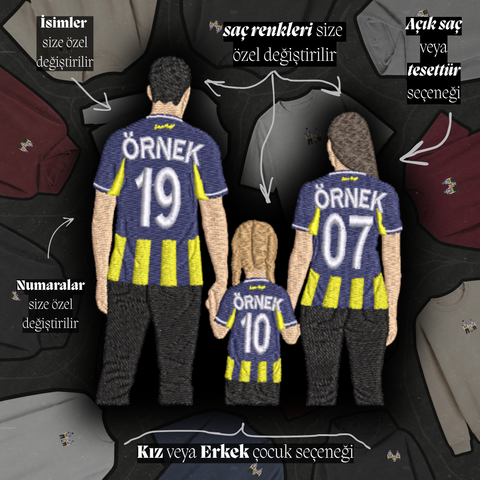 Sarı-Lacivert Formalı Anne-Baba-Çocuk