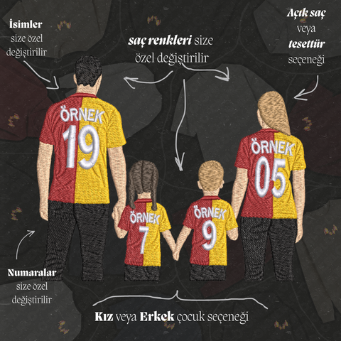 Sarı-Kırmızı Formalı Anne-Baba-2 Çocuk