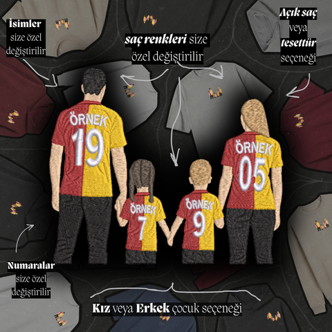 Sarı-Kırmızı Formalı Anne-Baba-2 Çocuk