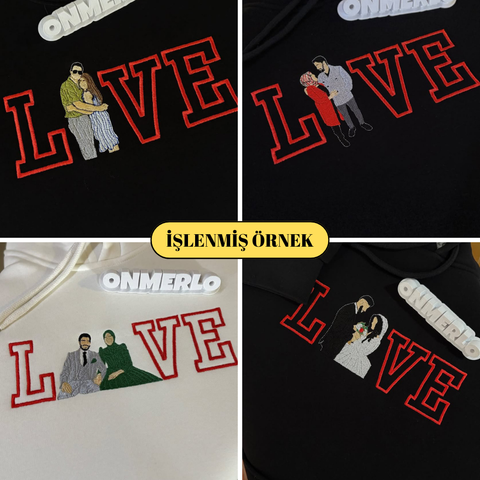 L x V E Yazılı Fotoğraf Nakışı