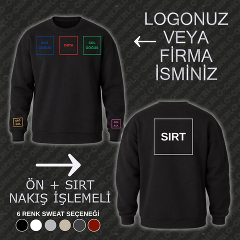 Kişiye Özel Yazı & Logo Nakışlı - 0 Yaka Sweatshirt