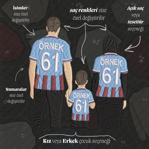 Bordo-Mavi Formalı Anne-Baba-Çocuk