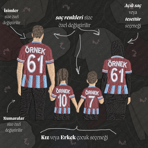 Bordo-Mavi Formalı Anne-Baba-2 Çocuk