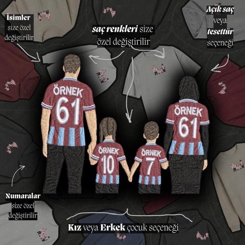 Bordo-Mavi Formalı Anne-Baba-2 Çocuk