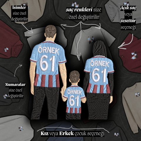Bordo-Mavi Formalı Anne-Baba-Çocuk