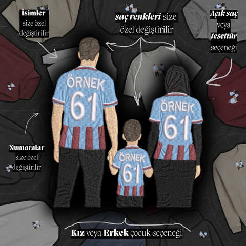 Bordo-Mavi Formalı Anne-Baba-Çocuk