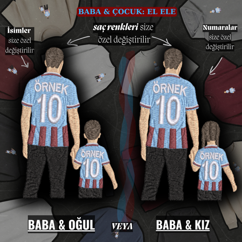 Bordo-Mavi Formalı Baba-Çocuk: El Ele