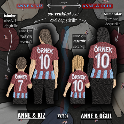 Bordo-Mavi Formalı Anne-Çocuk: El Ele