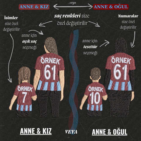 Bordo-Mavi Formalı Anne-Çocuk: El Ele