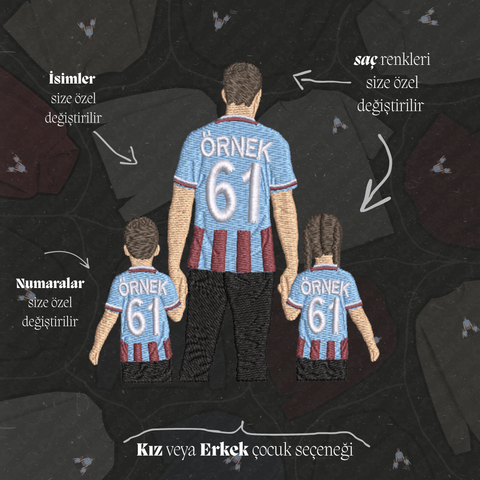 Bordo-Mavi Formalı Baba-2 Çocuk: El Ele