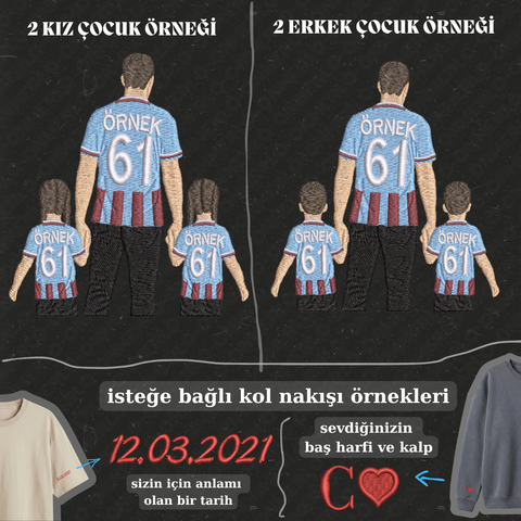 Bordo-Mavi Formalı Baba-2 Çocuk: El Ele