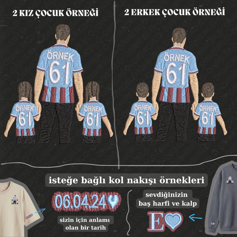 Bordo-Mavi Formalı Baba-2 Çocuk: El Ele