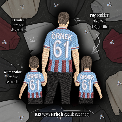 Bordo-Mavi Formalı Baba-2 Çocuk: El Ele
